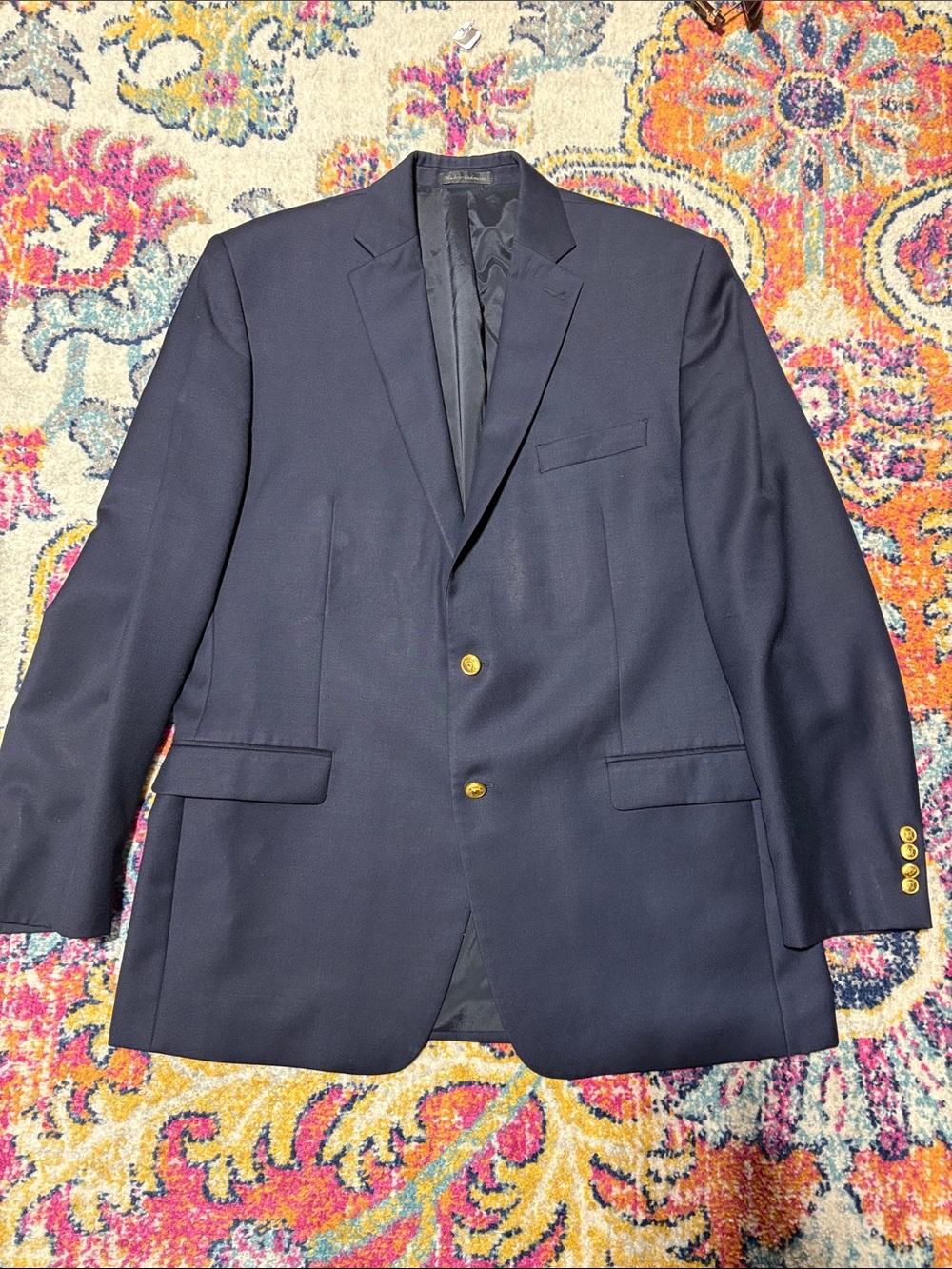 Ralph Lauren Navy Two-Button Sport Coat with Gold Buttons 44 long